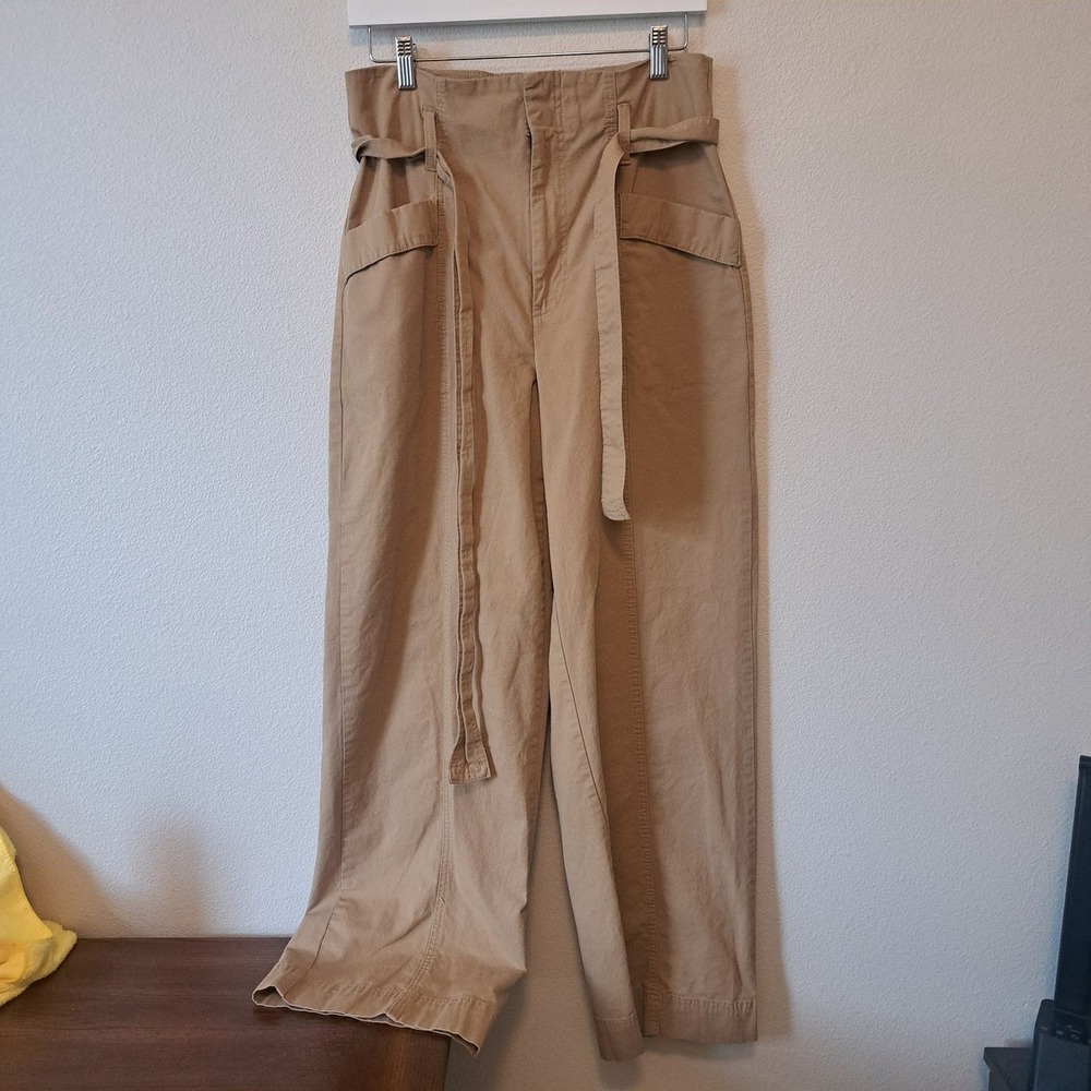 A New Day Tan Khaki High Rise Wide Leg Tie Waist Utility Trousers Pants Size 10